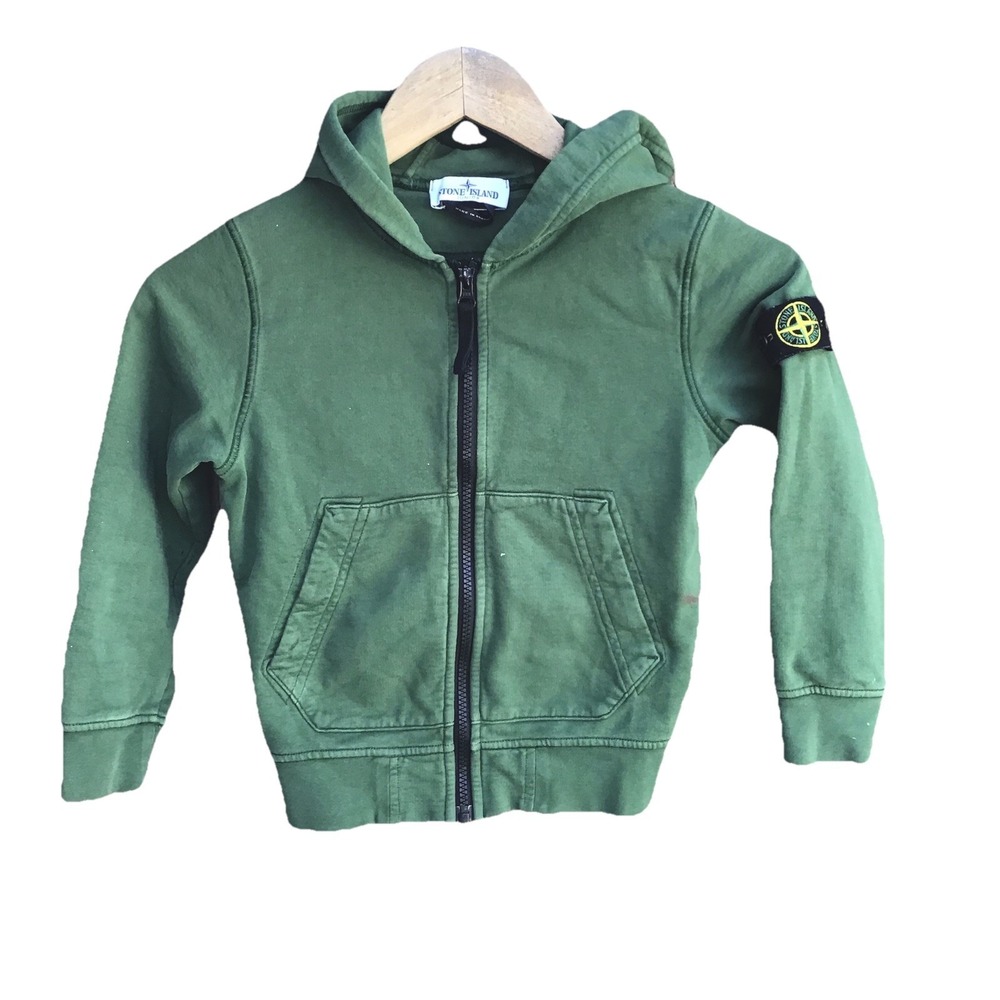 Stone Island Junior Green Zip Hoodie Patch Logo Youth Size 6Y 116cm Italy